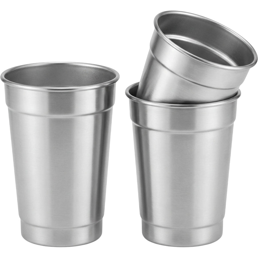 Munio Stackable Single-Wall Stainless Steel Beer Cup Pair 12 fl oz Satin Silver