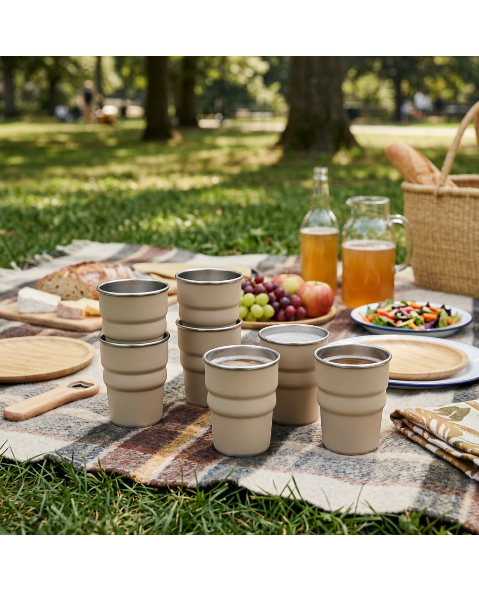 Munio Stackable Stainless Camp Beer Cups Sand 12 oz 6 Pack