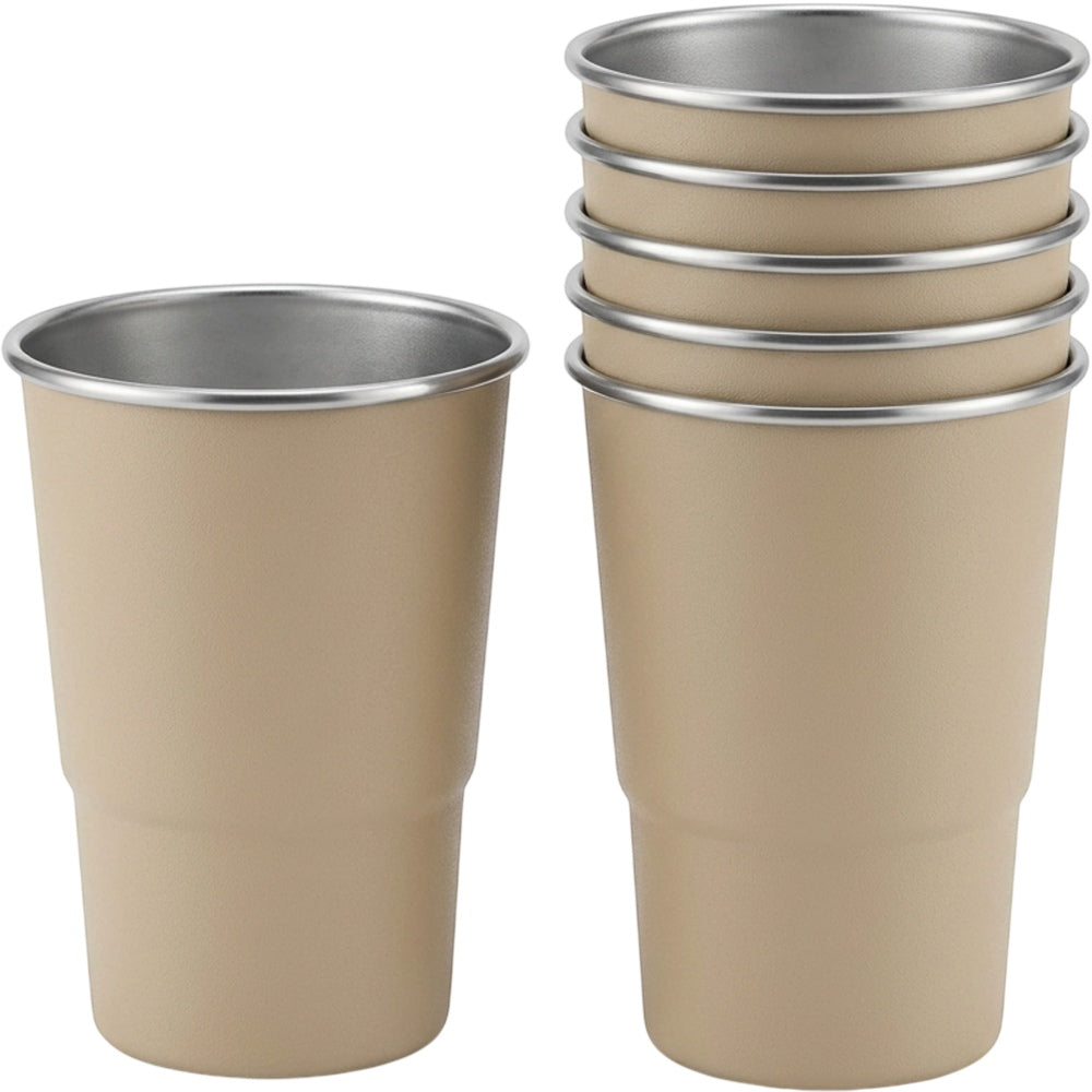 Munio Stackable Stainless Camp Beer Cups Sand 12 oz 6 Pack