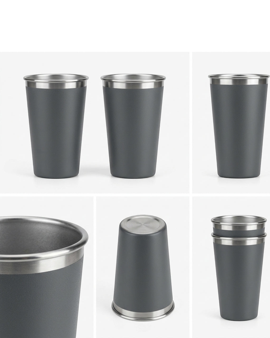 Munio Tapered Stainless Ale Cup Graphite 18 oz Pair