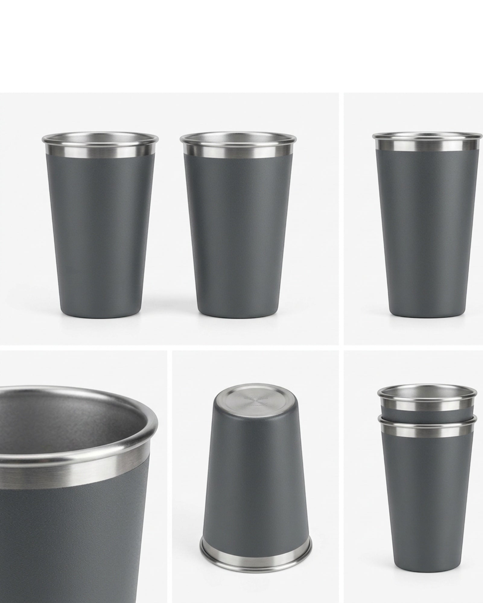 Munio Tapered Stainless Ale Cup Graphite 18 oz Pair